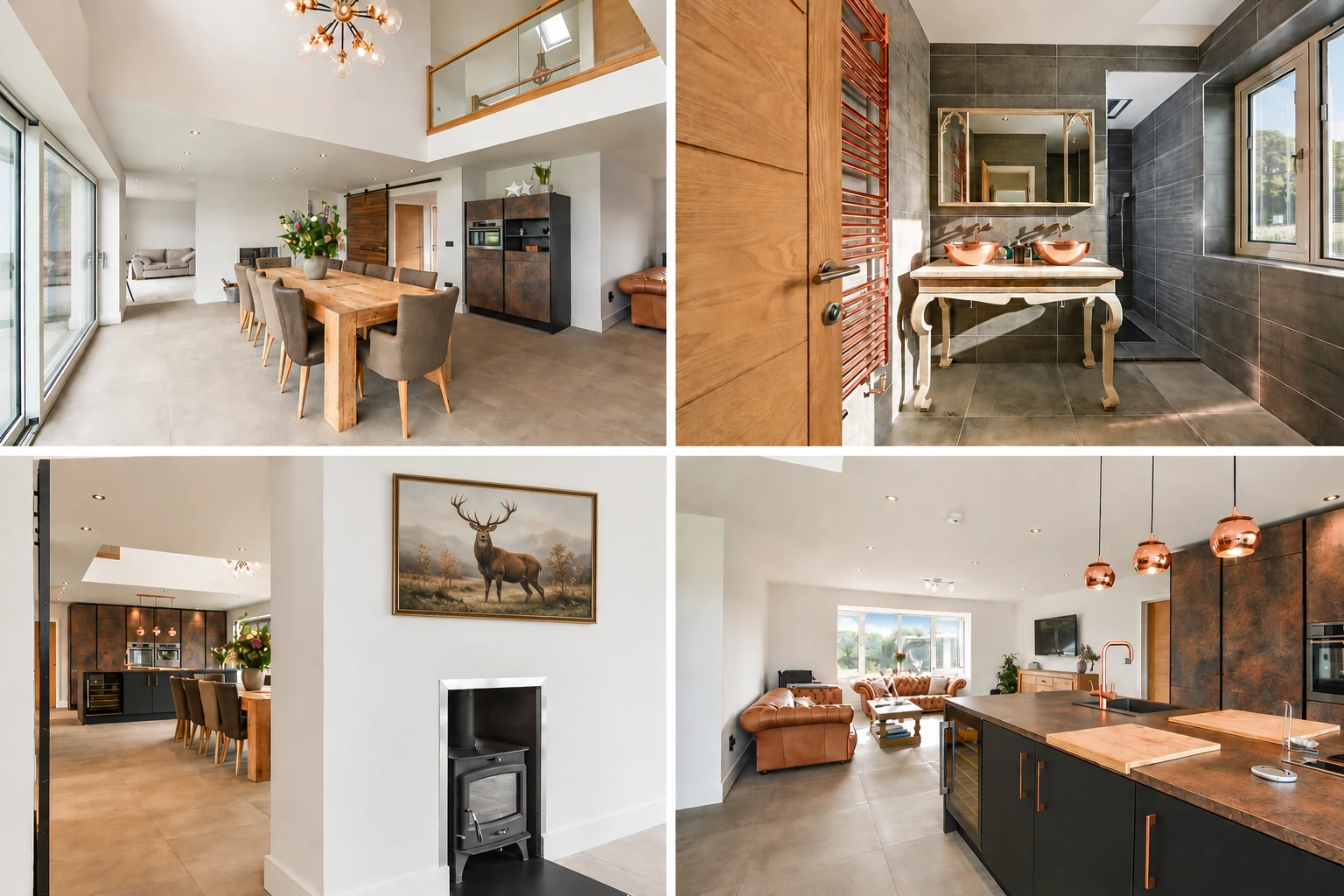 Chase House interiors — copper fittings, open plan living
